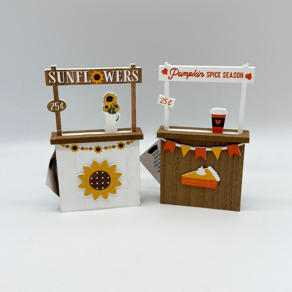 2 Mini Wood Stand Set Sunflowers & Pumpkin Spice Season Stands 2023 NEW